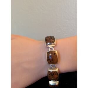 Vintage Taxco Mexico 925 Sterling Mahogany Obsidian Bracelet